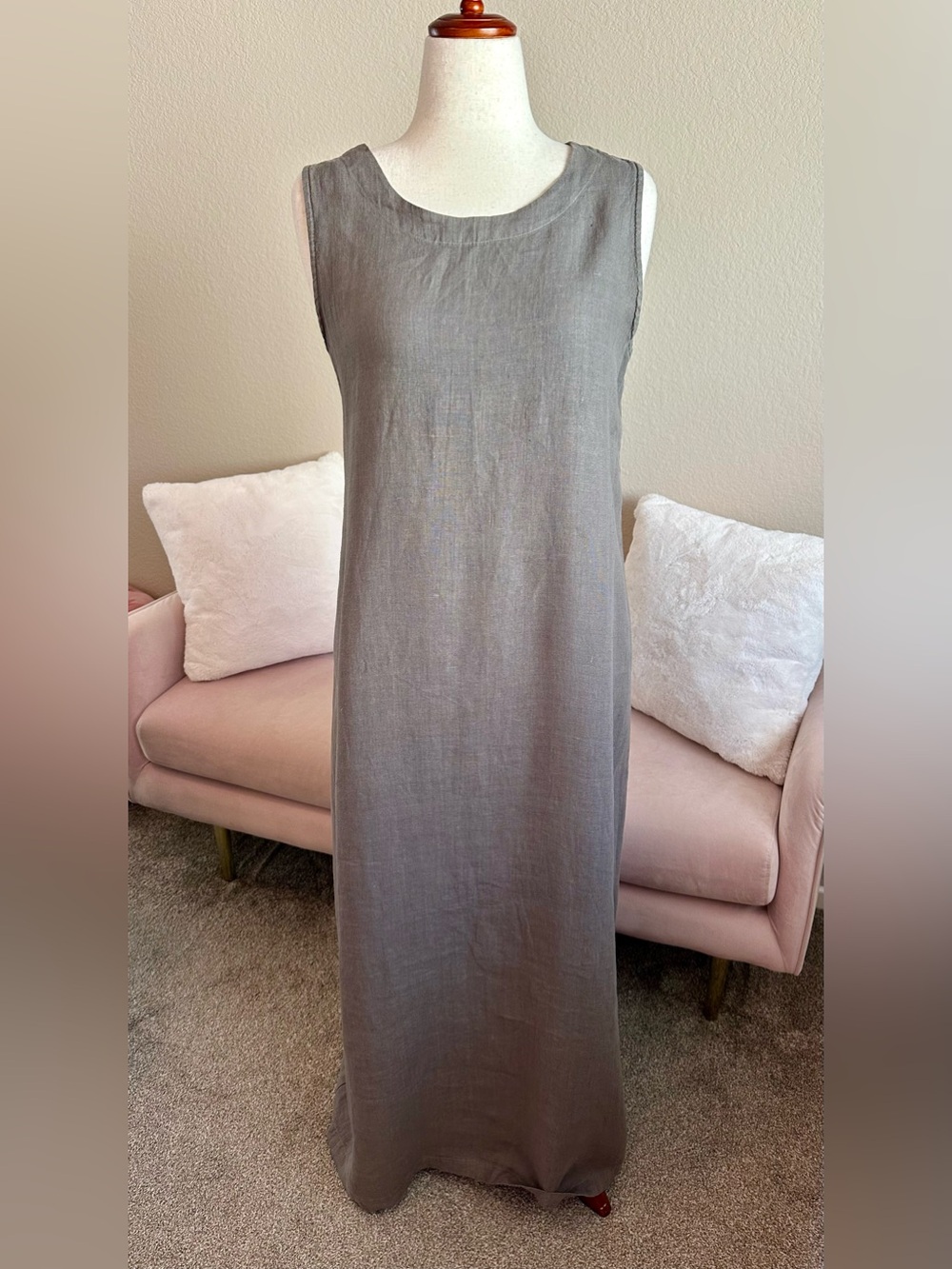 Cut Loose 100% Linen Maxi Dress Sleeveless XL Taupe Brown Made in USA Lagenlook
